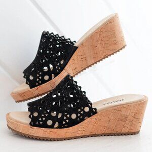NEW VANELI Made In Brazil Cammie Suede Wedge Sandals black nerrow for women 252